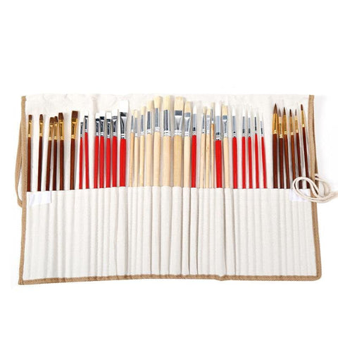 Image of 38 Piece Paint Brush Set With Canvas Bag