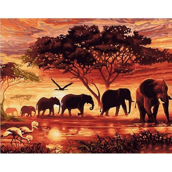 Elephant Landscape - Canvastly DIY Paint By Numbers - 
