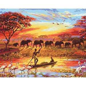 Elephant Sunset - Canvastly DIY Paint By Numbers - 