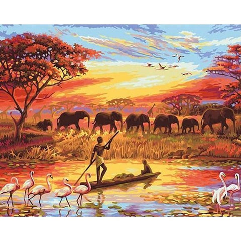 Image of Elephant Sunset - Canvastly DIY Paint By Numbers - 