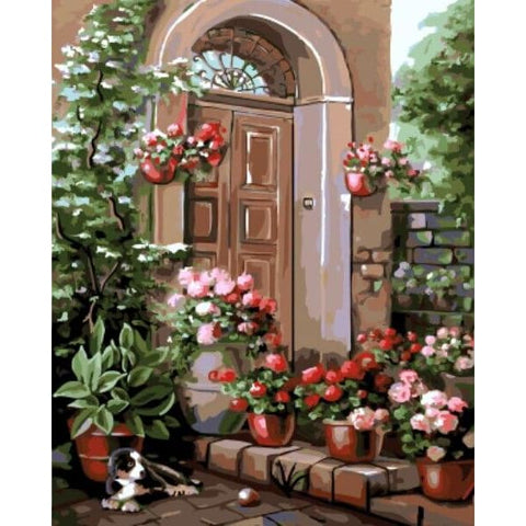Image of Geraniums at the Door – Canvastly DIY Paint By Numbers - 