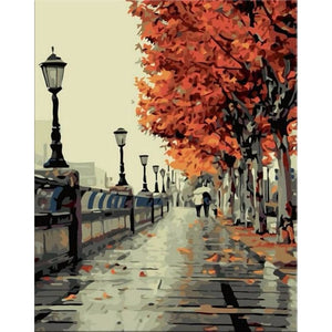 Rainy Autumn Walk - Canvastly DIY Paint By Numbers - 