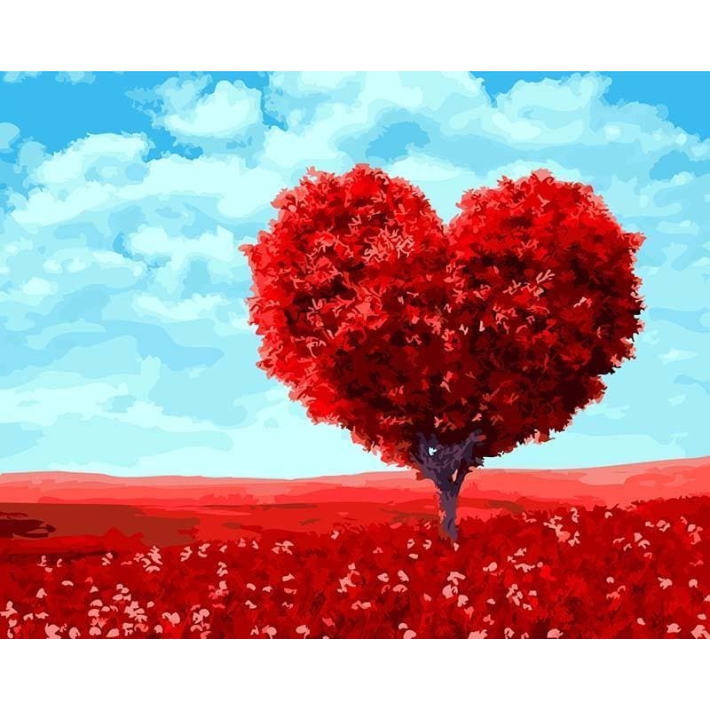 Red Heart Tree - Canvastly DIY Paint By Numbers - 
