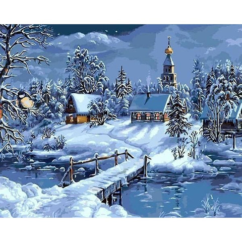 Image of Snowy Christmas Landscape - Canvastly DIY Paint By Numbers -